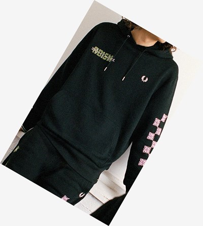 Fred Perry Adish Embroidered Met Capuchon Sweatshirt Dames Zwart | GMY489706