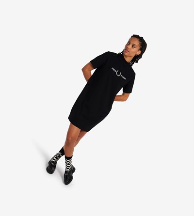 Fred Perry Branded High Neck T-Shirt Jurken Dames Zwart | URS320798