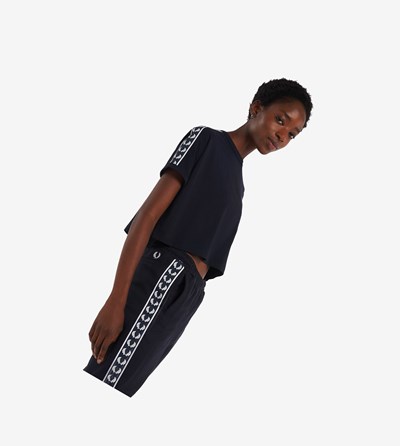Fred Perry Cropped Taped Ringer T Shirts & Topjes Dames Donkerblauw | KYR076421