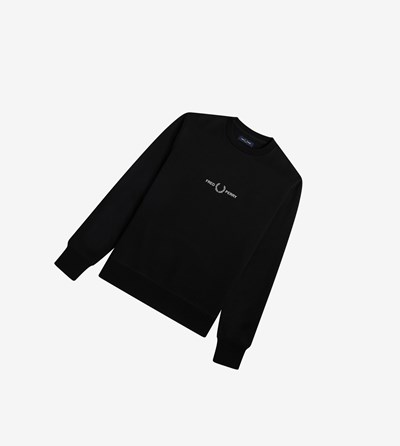 Fred Perry Embroidered Sweatshirt Heren Zwart | VQM218976