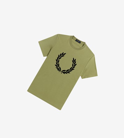 Fred Perry Flock Laurel Wreath T-shirts Heren Olijfgroen Groen | TEM092367