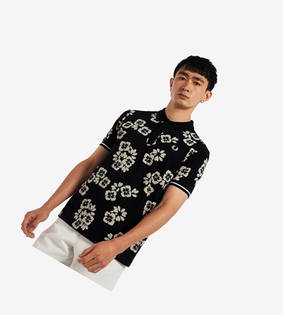 Fred Perry Floral Print Poloshirt Heren Zwart | KBU617485