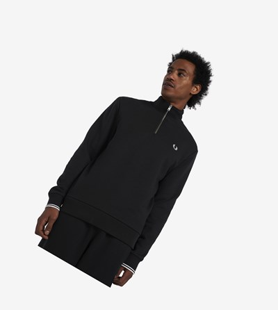 Fred Perry Half Zip Sweatshirt Heren Zwart | AOP103467