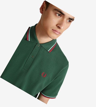 Fred Perry M12 Poloshirt Heren Groen Rood | IXR234985