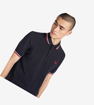 Fred Perry M3600 Poloshirt Heren Donkerblauw Wit Rood | JEG247168