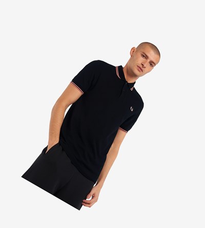 Fred Perry M3600 Poloshirt Heren Zwart Roze Koraal Roze Koraal | TCX231906