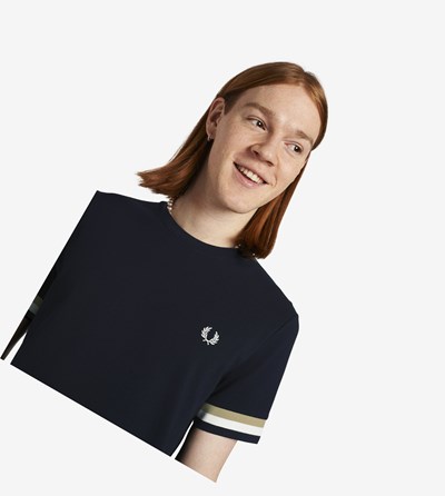 Fred Perry Piqué T-shirts Heren Donkerblauw | BDP518760