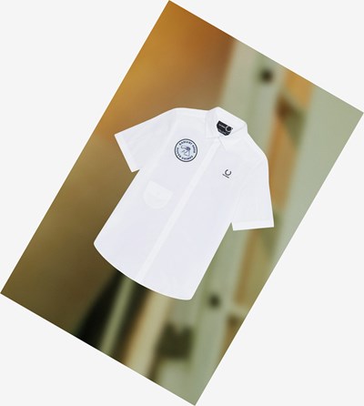 Fred Perry Raf Simons Kort Sleeve Patch Detail Overhemd Heren Wit | NUP510689