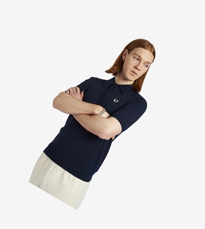 Fred Perry Reissues Raglan Sleeve Knitted Shirt Gebreide Kleding Heren Donkerblauw | FVD128457