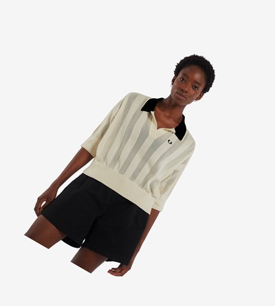 Fred Perry Textured Stripe Knitted Shirt Gebreide Kleding Dames Zwart | NSA156270