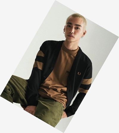 Fred Perry Tipped Sleeve Cardigan Gebreide Kleding Heren Zwart | YVJ510273