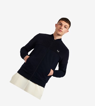 Fred Perry Towelling Panel Trainingsjack Heren Donkerblauw | UZE638157