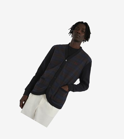 Fred Perry Woven Check Cardigan Gebreide Kleding Heren Donkerblauw | TLQ714529