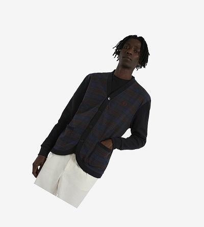 Fred Perry Woven Check Cardigan Jassen Heren Donkerblauw | KUN714258