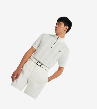Fred Perry Zip Neck Raglan Sleeve Poloshirt Heren Wit | WUX417285